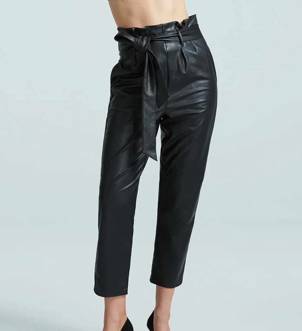 COMMANDO Faux Leather Paperbag Waist Crop Pants Black XL